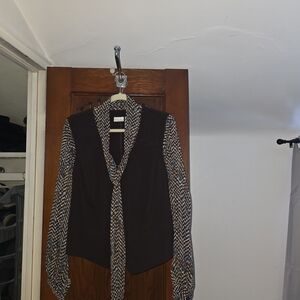 Kim Rogers Brown Vest with Patterned Sleeves